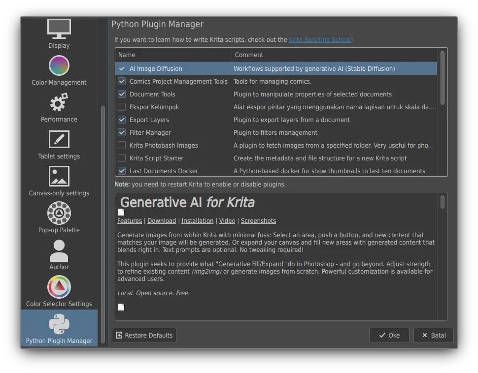 Krita Python Plugin Manager
